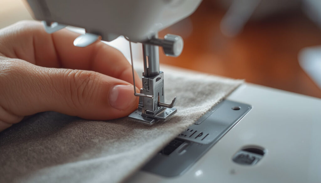 automatic-needle-threader-lever-steps.jpg Hand guiding thread around the hook of a sewing machine's automatic needle threader