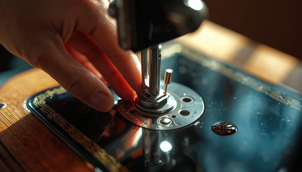 sewing-machine-handwheel-test.jpg Hand turning sewing machine handwheel to distribute oil after a home service