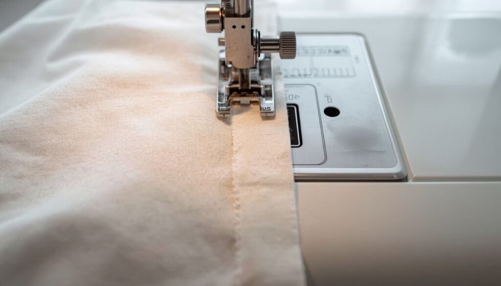 Test stitches on scrap fabric after oiling a sewing machine