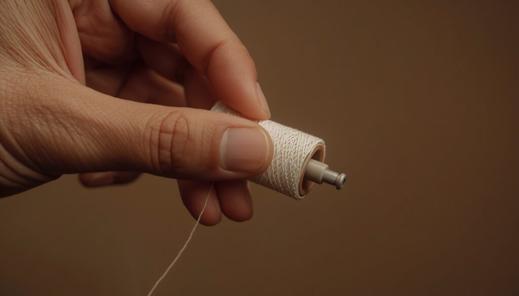 Hand winding thread onto an empty bobbin before placing it on the winder pin