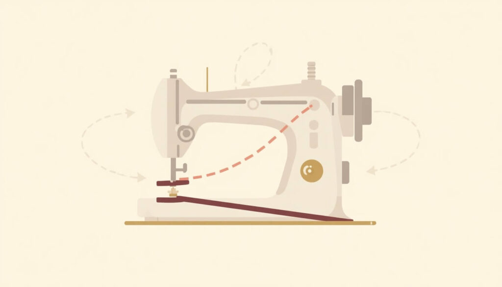 Diagram of a sewing machine drive belt connecting motor to handwheel
