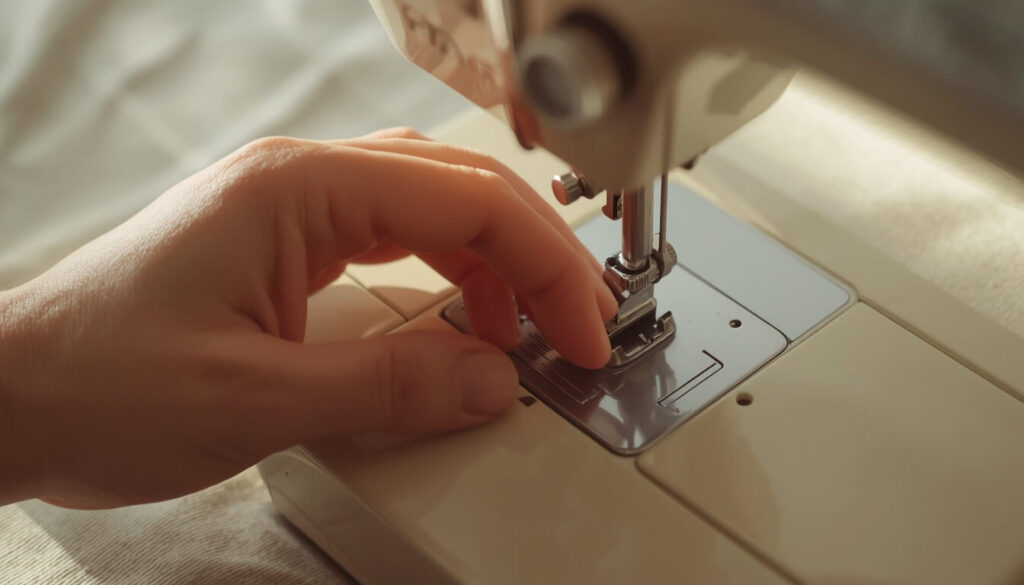 Hand turning a sewing machine handwheel to check for a jam