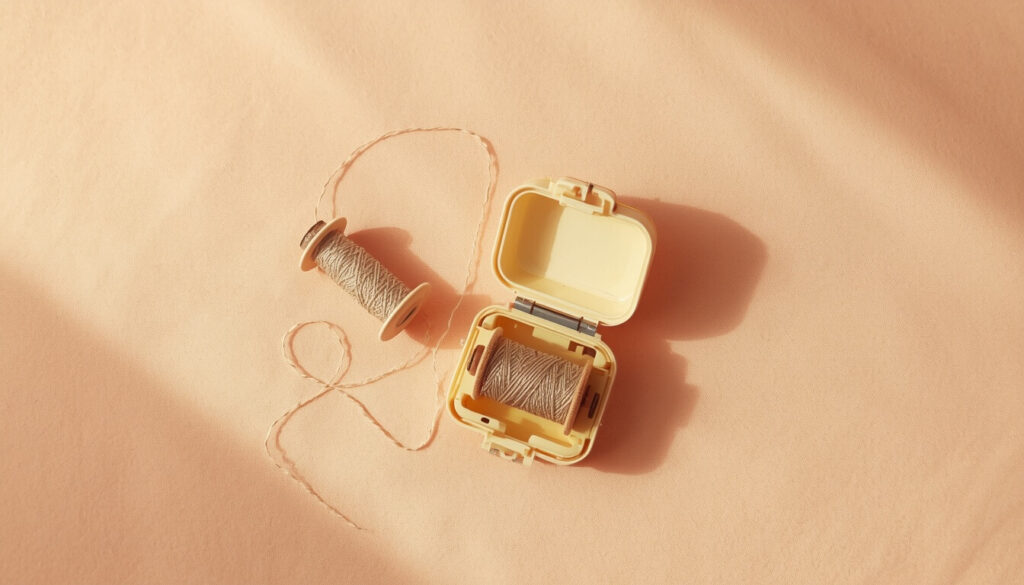 Sewing machine bobbin case removed with tangled and neatly wound bobbin thread, illustrating why is my bobbin not working