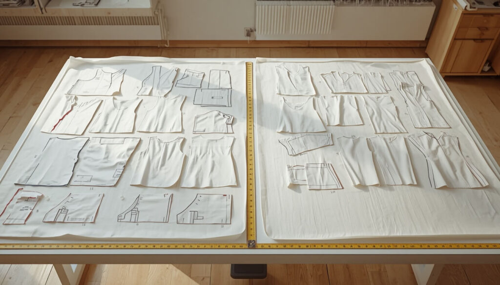 Comparing pattern layout on 45 inch and 60 inch fabric widths Comparing pattern layout on 45 inch and 60 inch fabric widths