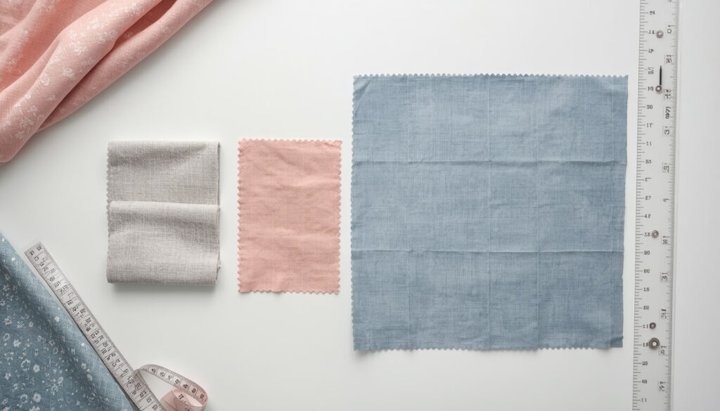Fat quarter and quarter yard fabric cuts compared with a measuring ruler Fat quarter and quarter yard fabric cuts compared with a measuring ruler