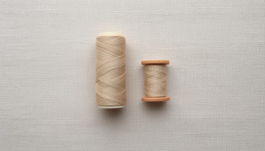 Sewing Machine Bobbin vs Thread Spool A small wound bobbin next to a full thread spool showing the size difference