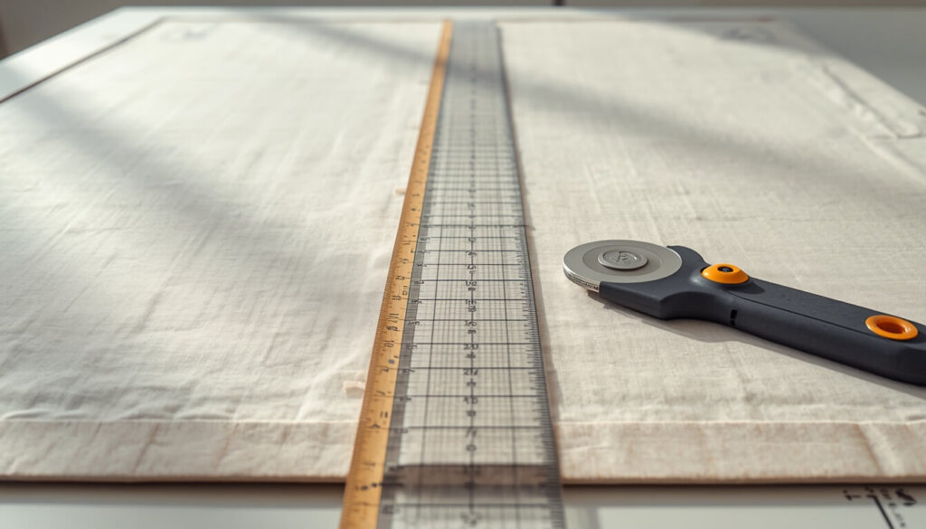 Squaring fabric and measuring along the straight grain Squaring fabric and measuring along the straight grain