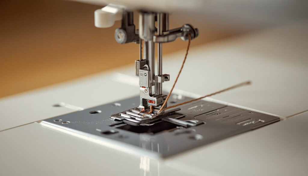 picking-up-bobbin-thread-loop.jpg m Small loop of bobbin thread pulled up through the needle plate before resuming sewing