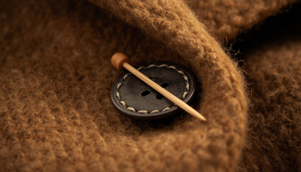 thread-shank-toothpick-button.jpg Toothpick laid across a button on heavy fabric to create a thread shank