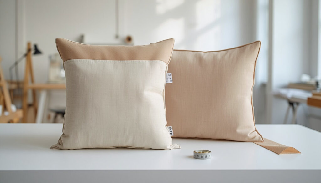 Envelope pillow back and piping fabric construction